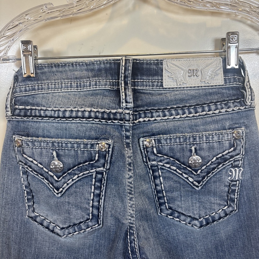 Miss Me Mid Rise Boot Jeans Size 25x32 Embroidered Light Wash Y2K Bling Western
